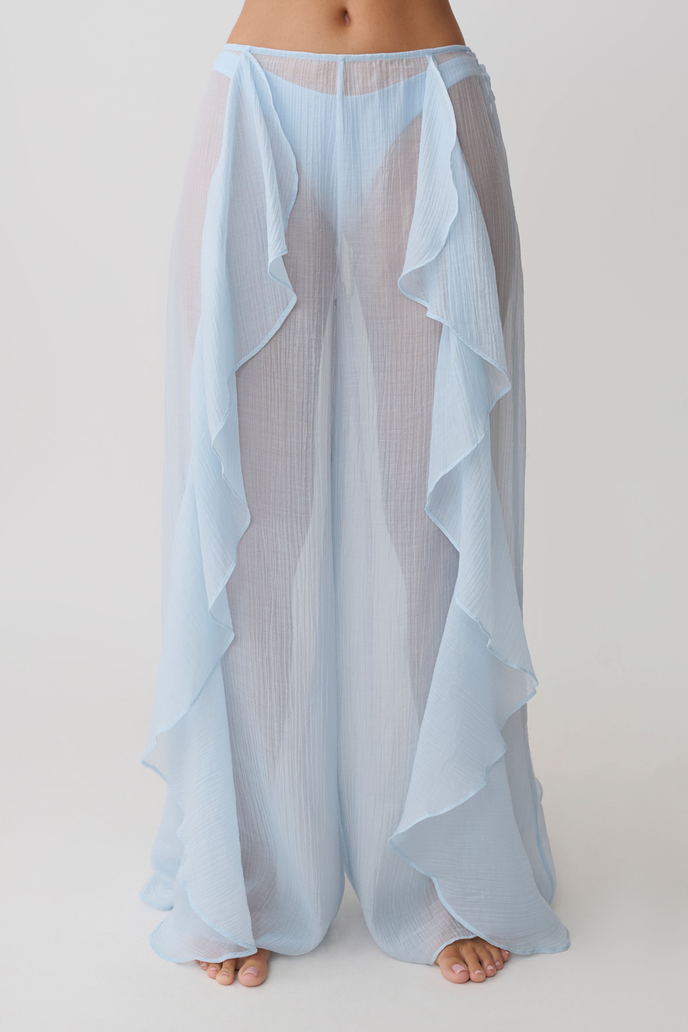 Kai Sheer Draped Ruffle Pant - Pale Blue