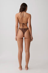Bloom Embroidered Bikini Bottom - Chocolate With Pale Blue Embroidery