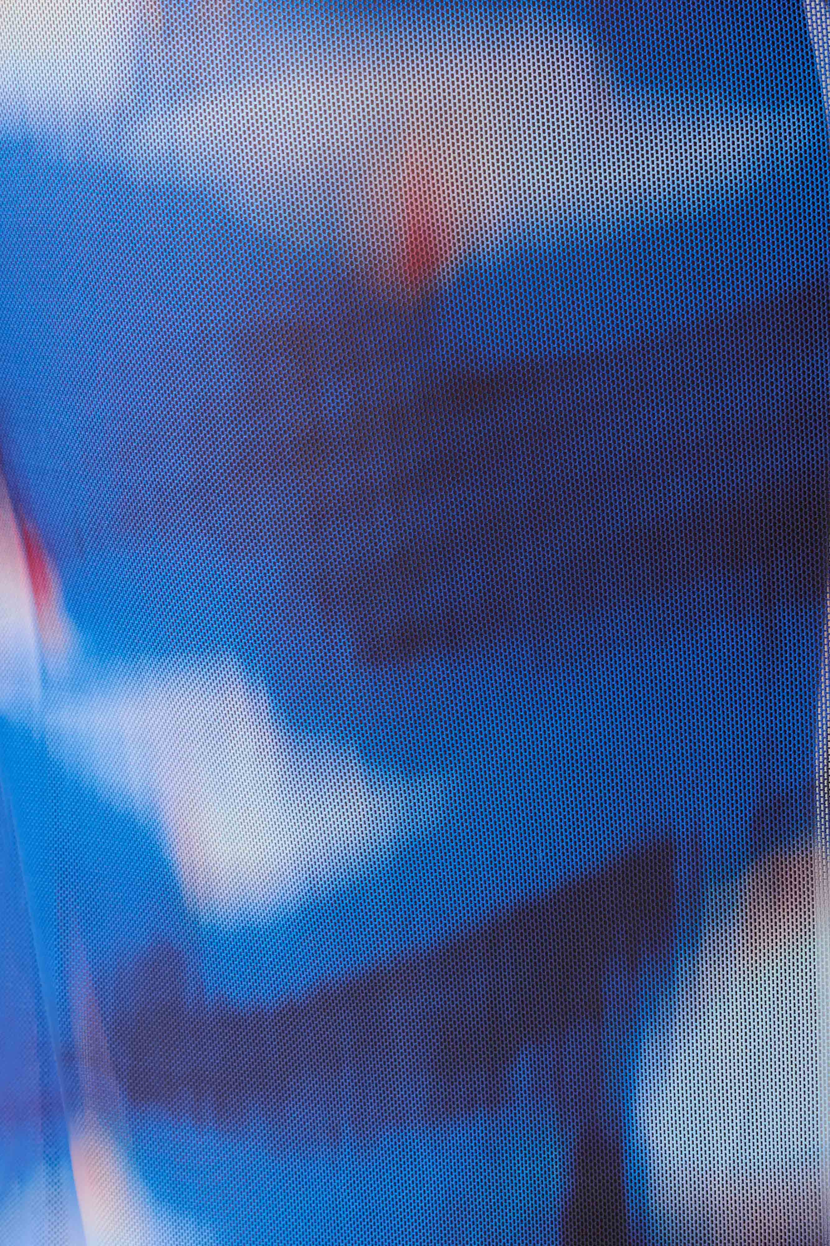 Ethel Mesh Cowl Plunge Maxi - Blue Abstract Print