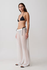 Leilani Sheer Drawstring Wide Leg Pants - Ivory