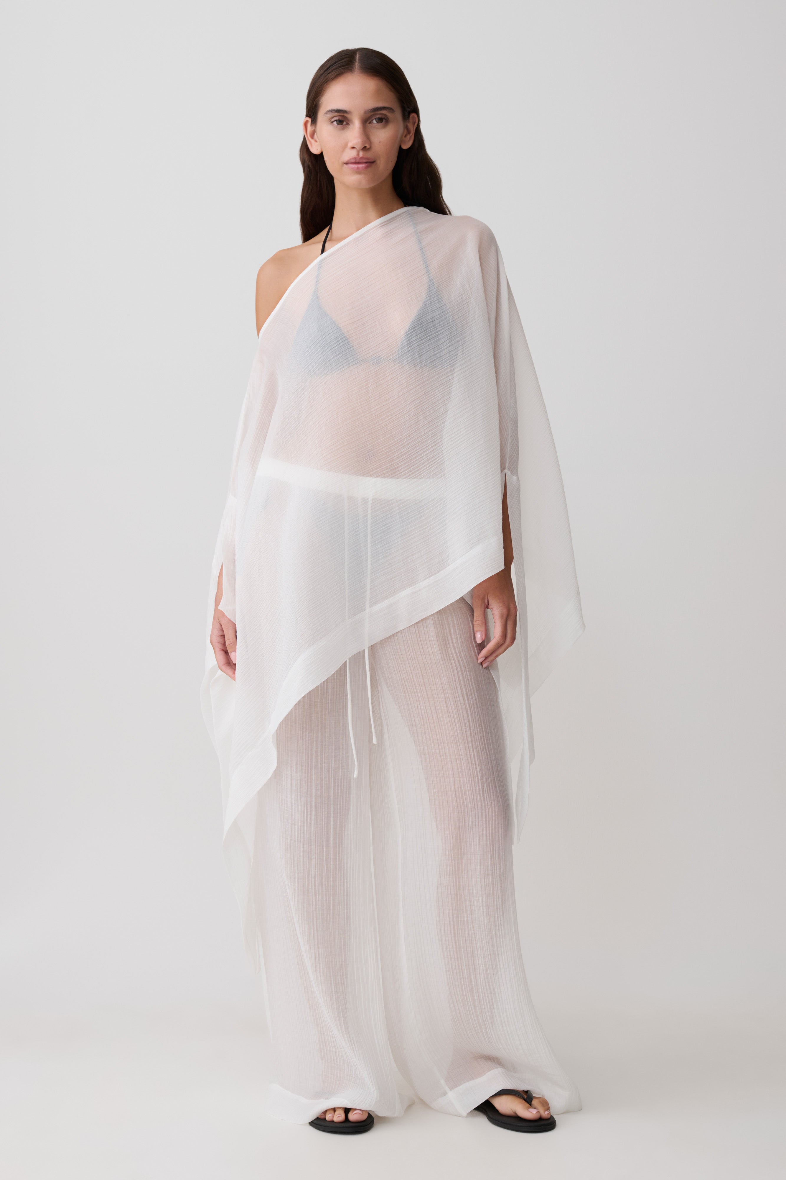 Leilani Sheer Draped Asymmetric Top - Ivory