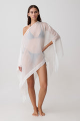 Leilani Sheer Draped Asymmetric Top - Ivory