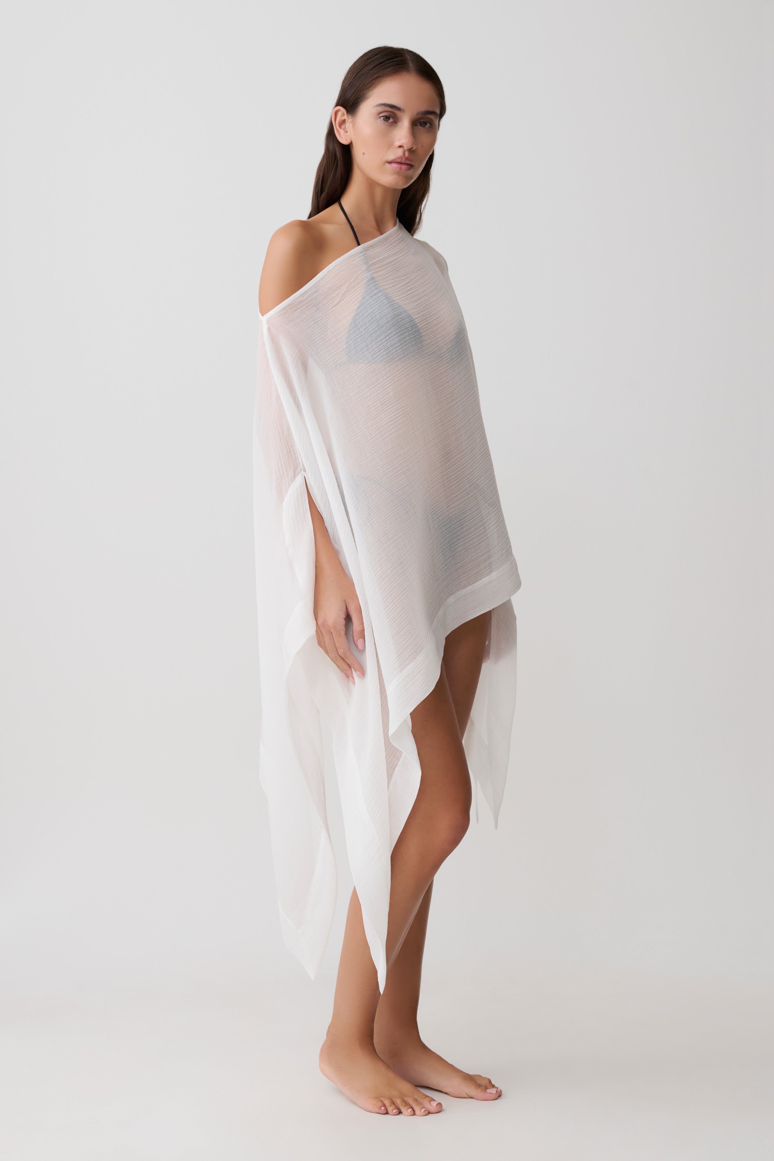 Leilani Sheer Draped Asymmetric Top - Ivory