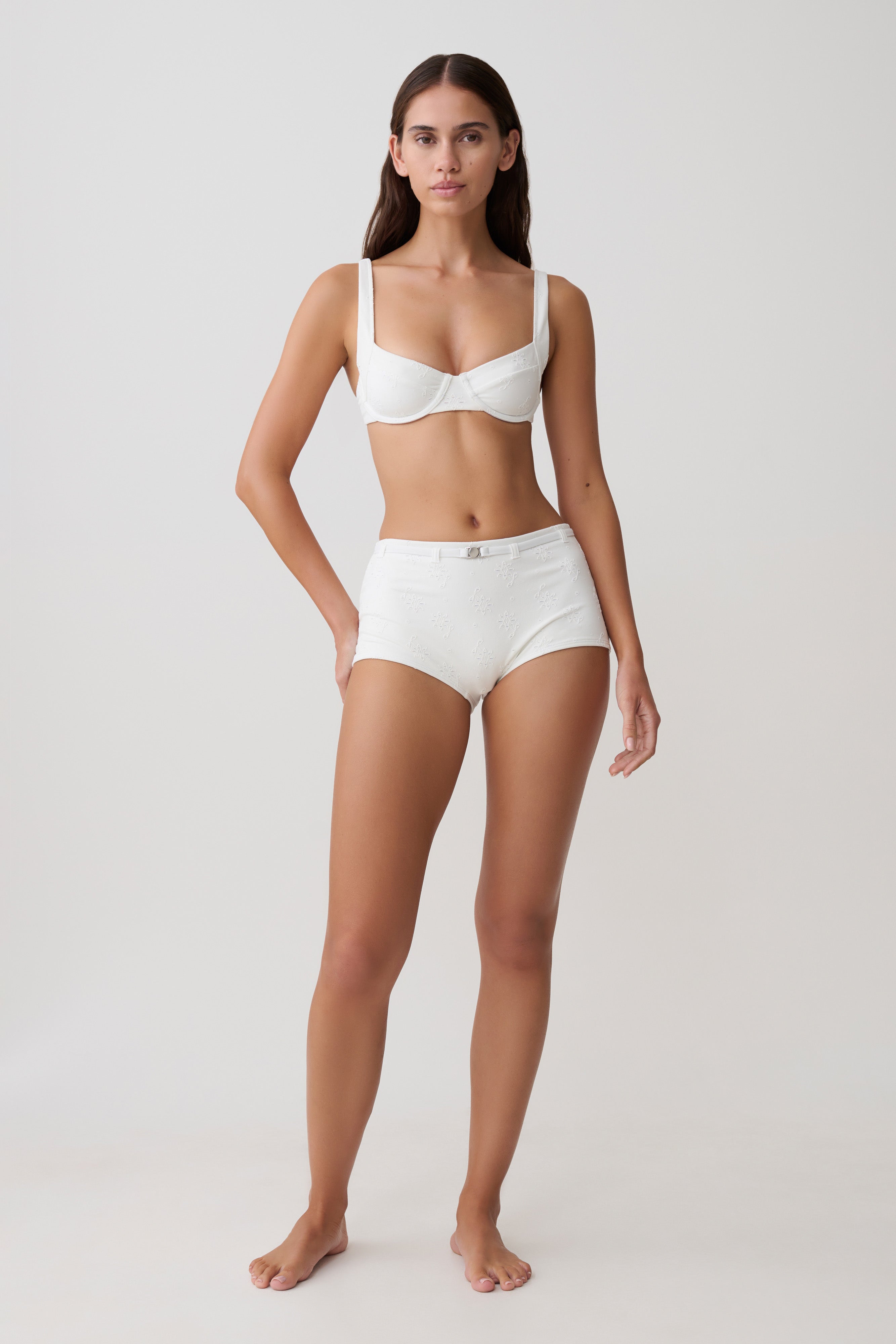 Frost Mini Bikini Shorts - White Textured Fabric