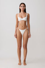 Blossom Side Tie Bikini Bottom - White Textured Fabric