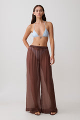 Leilani Sheer Drawstring Wide Leg Pants - Chocolate