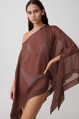 Leilani Sheer Draped Asymmetric Top - Chocolate