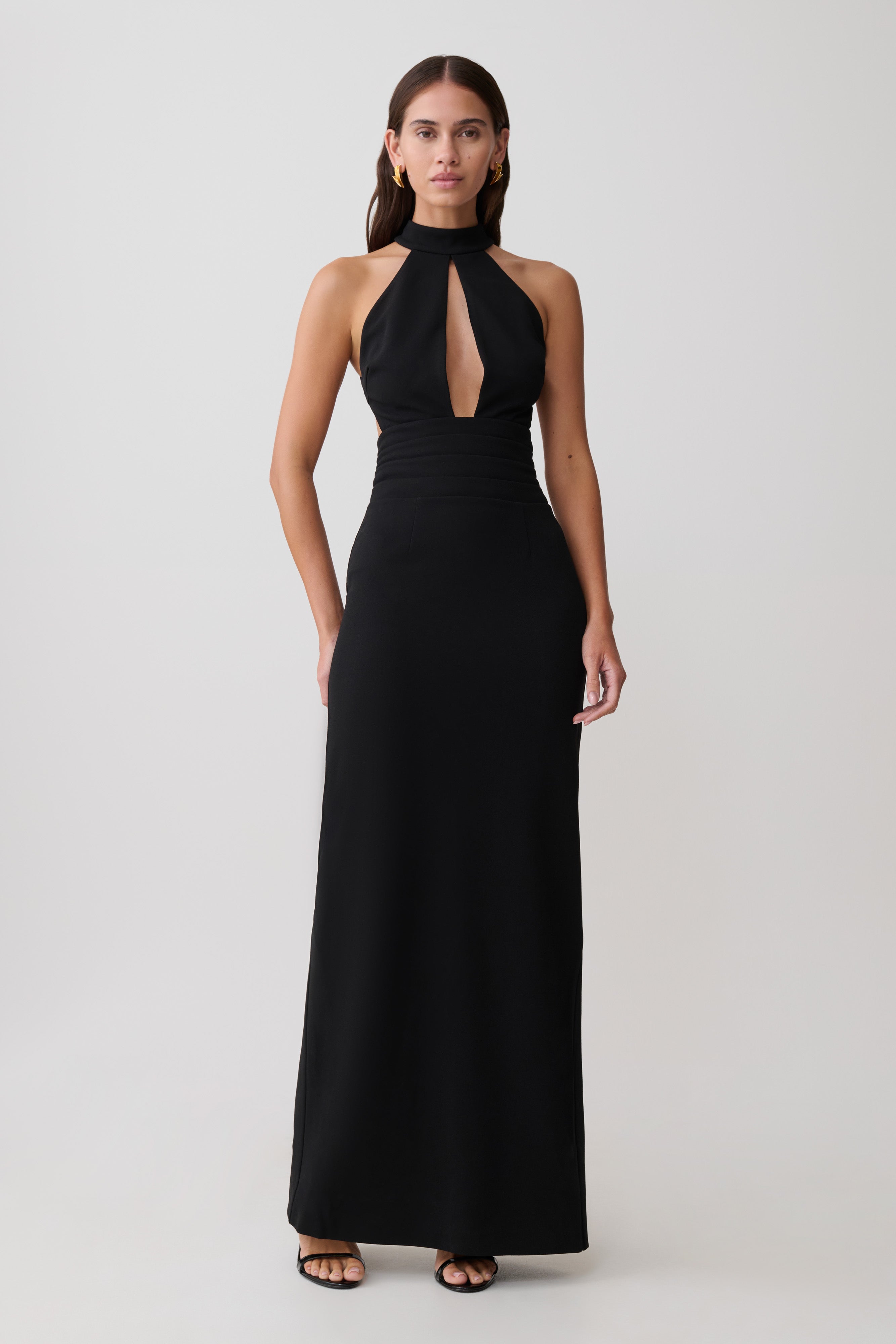 Elan Stretch Crepe Maxi Dress - Black