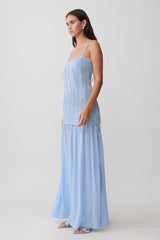 Belinda Beaded Knit & Chiffon Maxi Dress - Light Blue