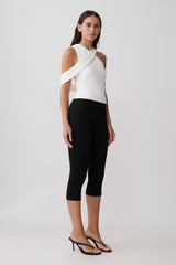Sable Crossover Crepe Halter Top - White