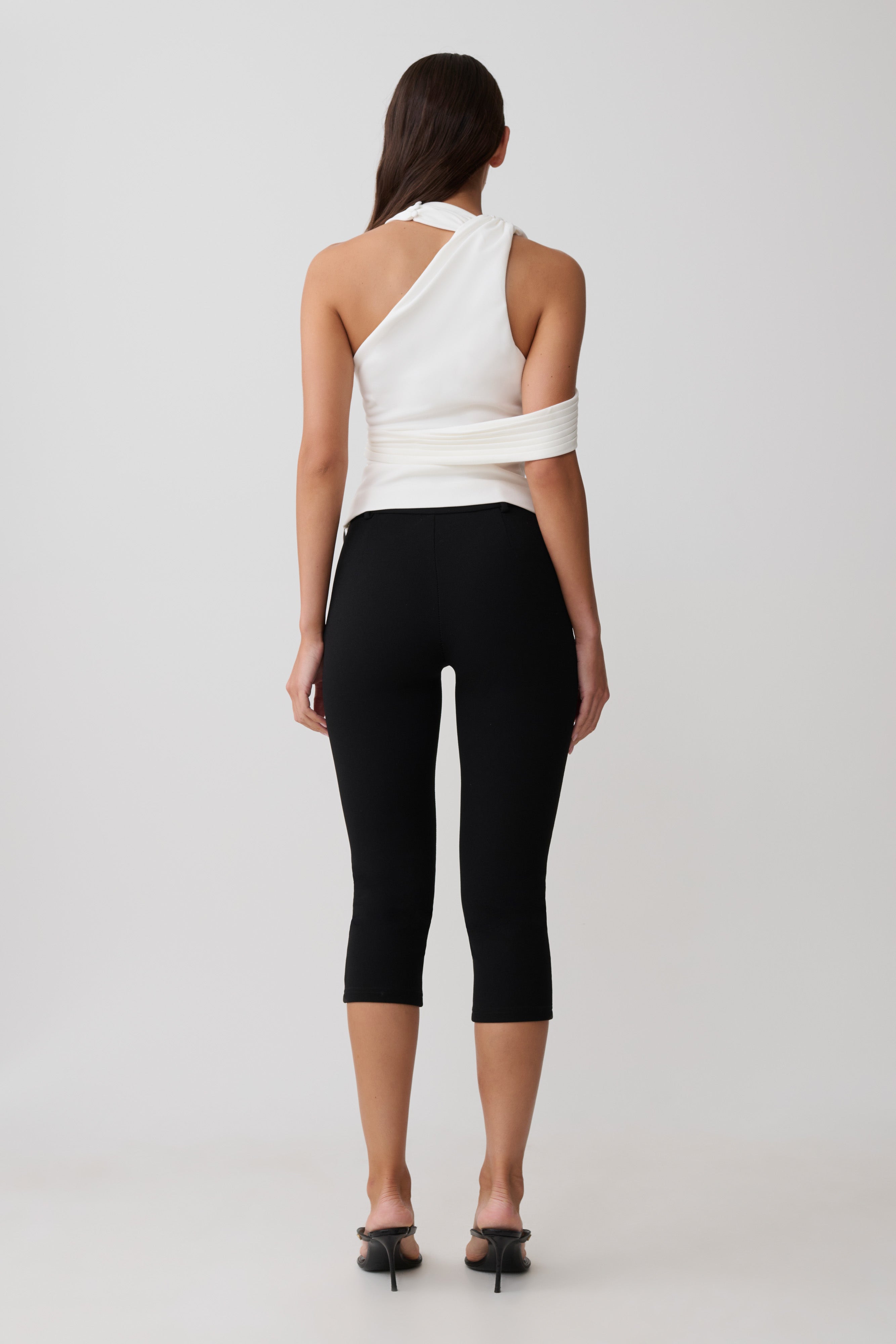 Sable Crossover Crepe Halter Top - White