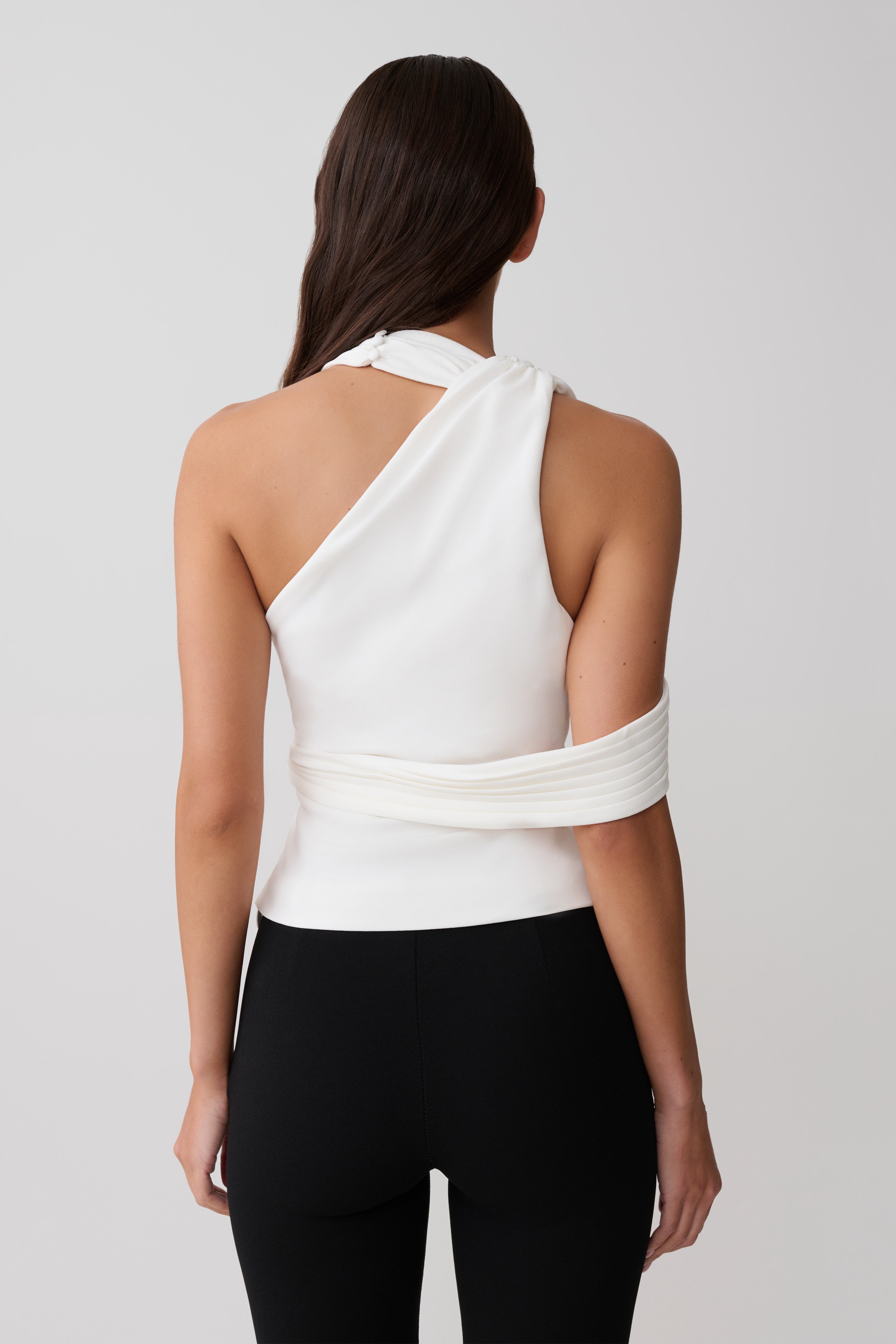 Sable Crossover Crepe Halter Top - White