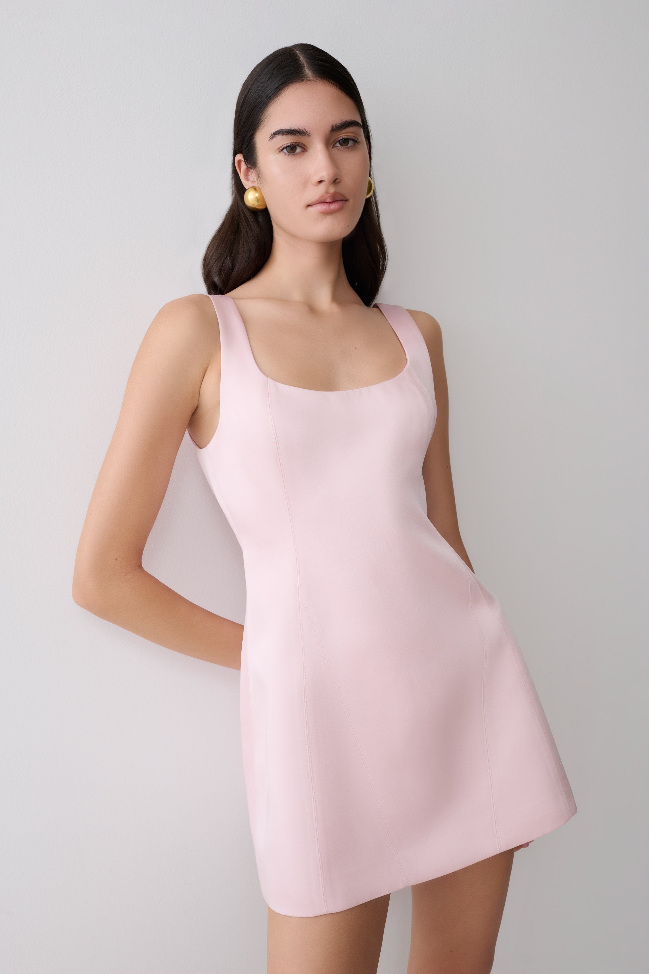 Beth Satin Mini Dress - Pale Pink