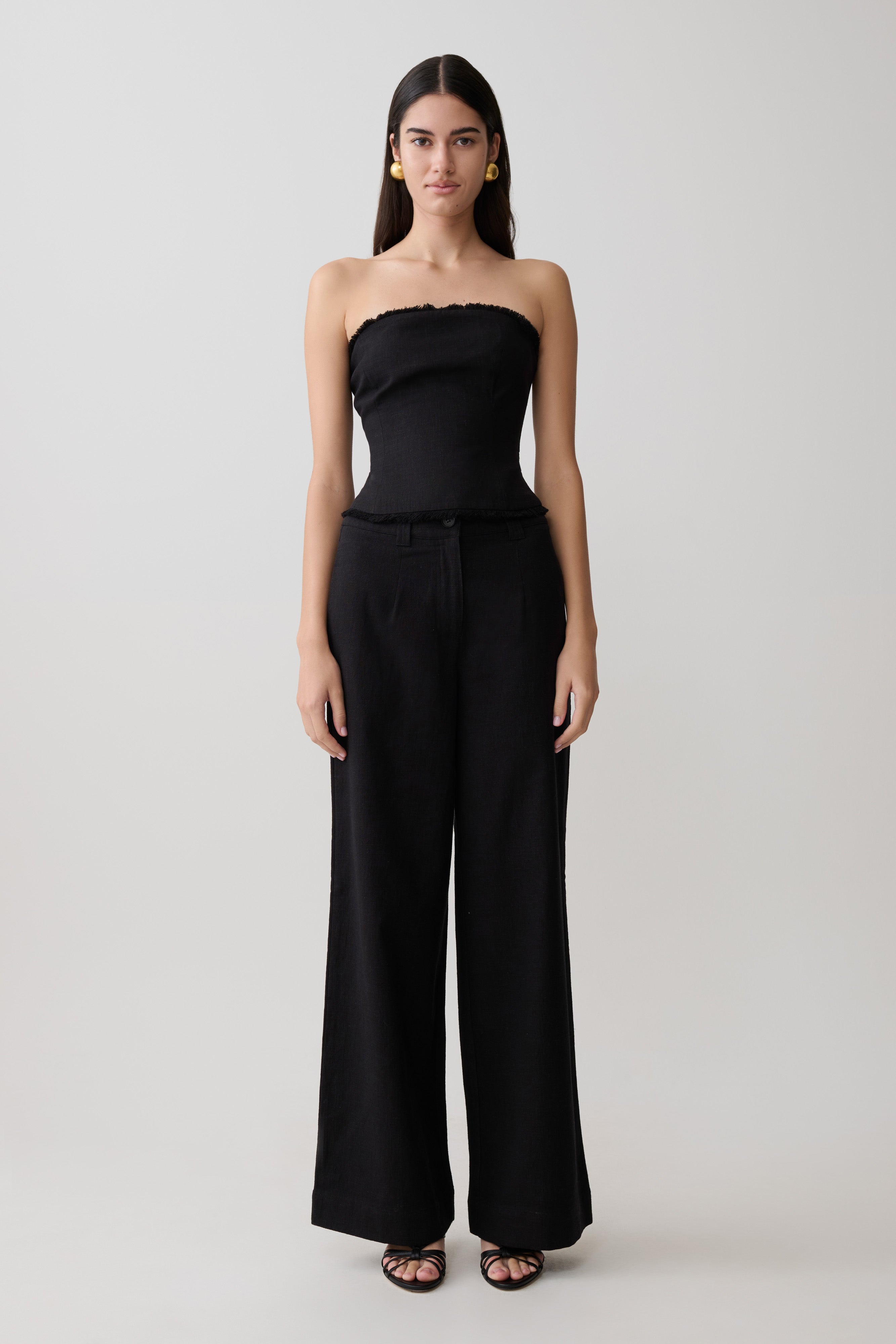 Brielle Straight Leg Linen Pant - Black