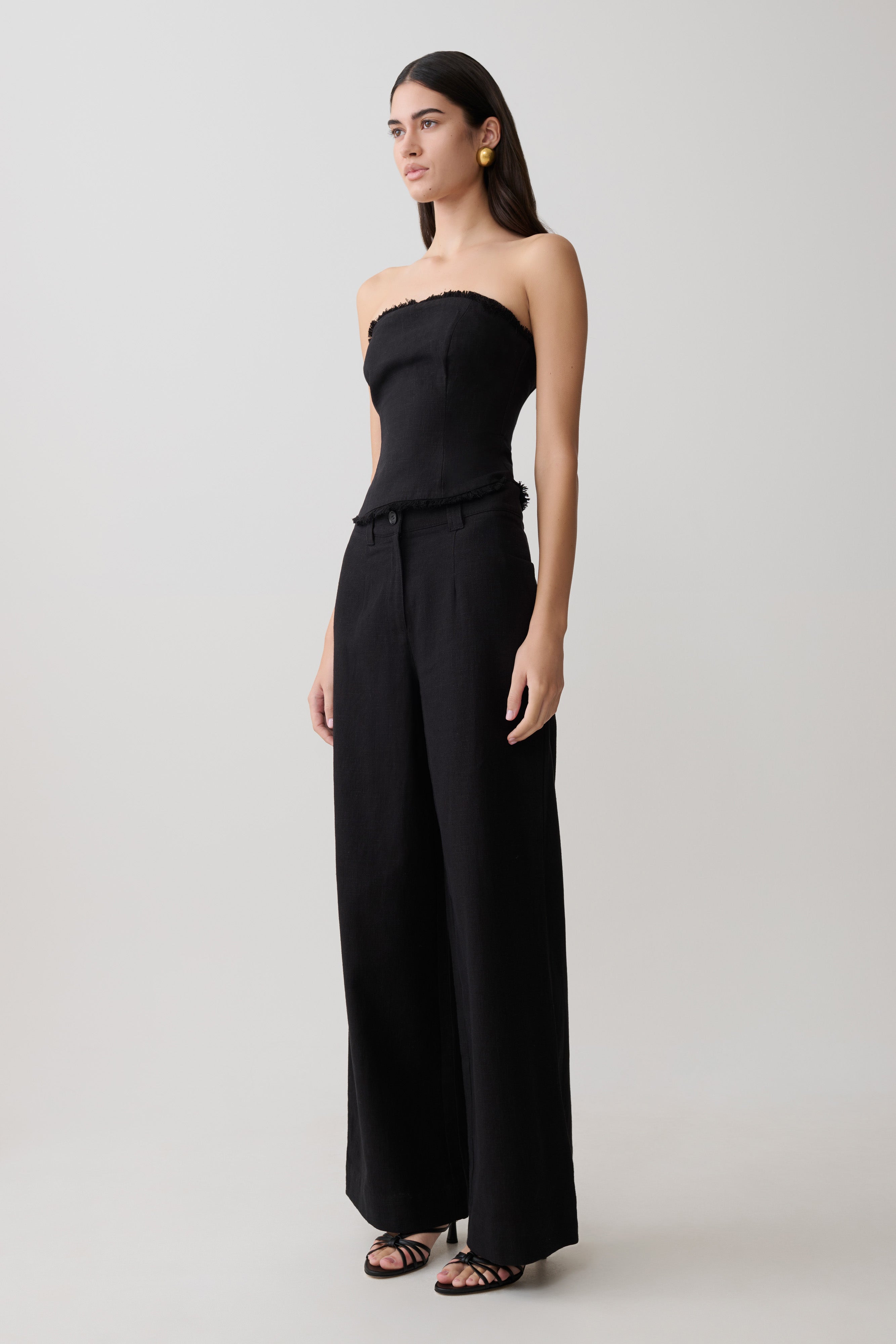 Brielle Straight Leg Linen Pant - Black