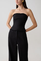 Annie Strapless Tie Back Linen Top - Black