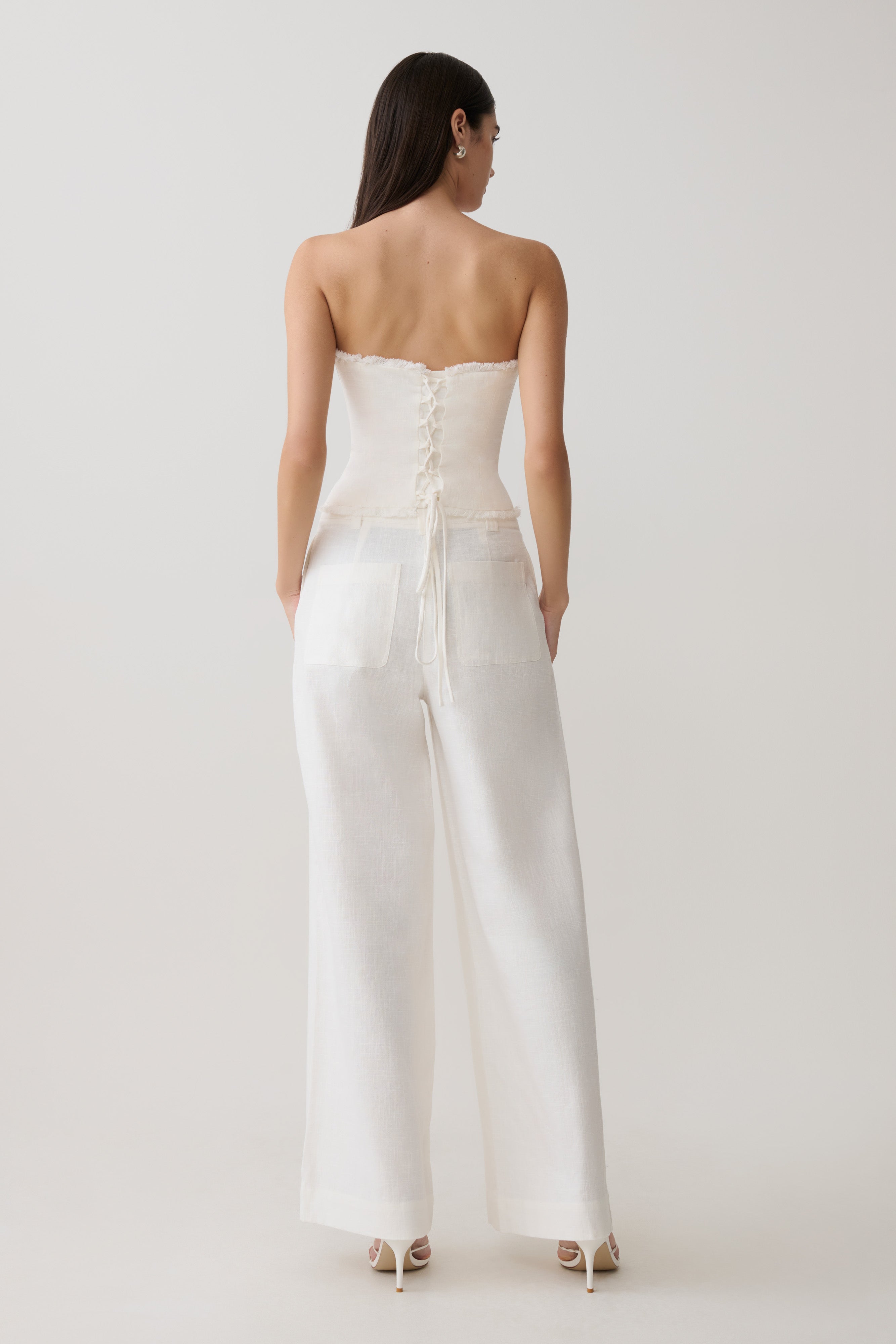 Brielle Straight Leg Linen Pant - White