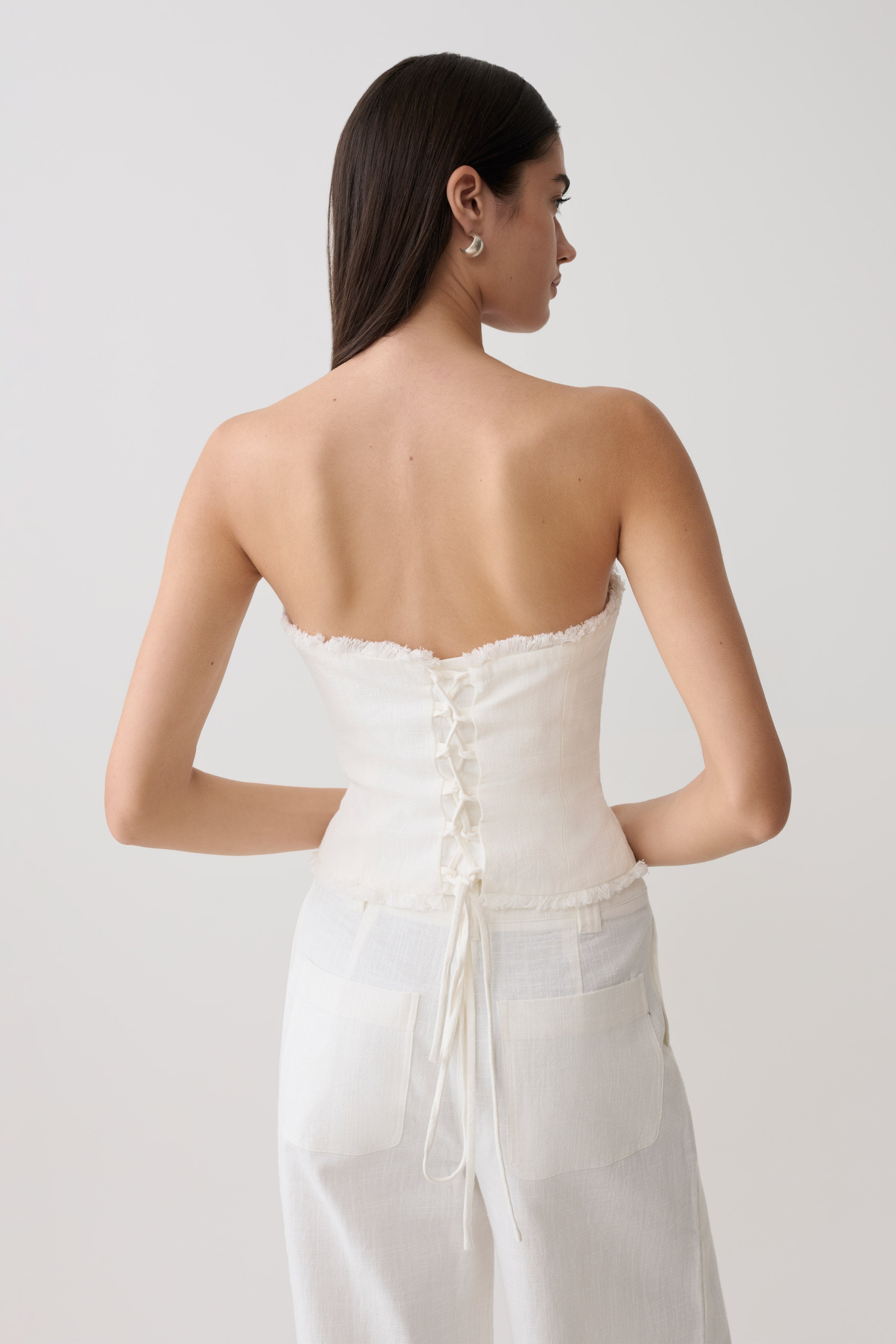 Annie Strapless Tie Back Linen Top - White