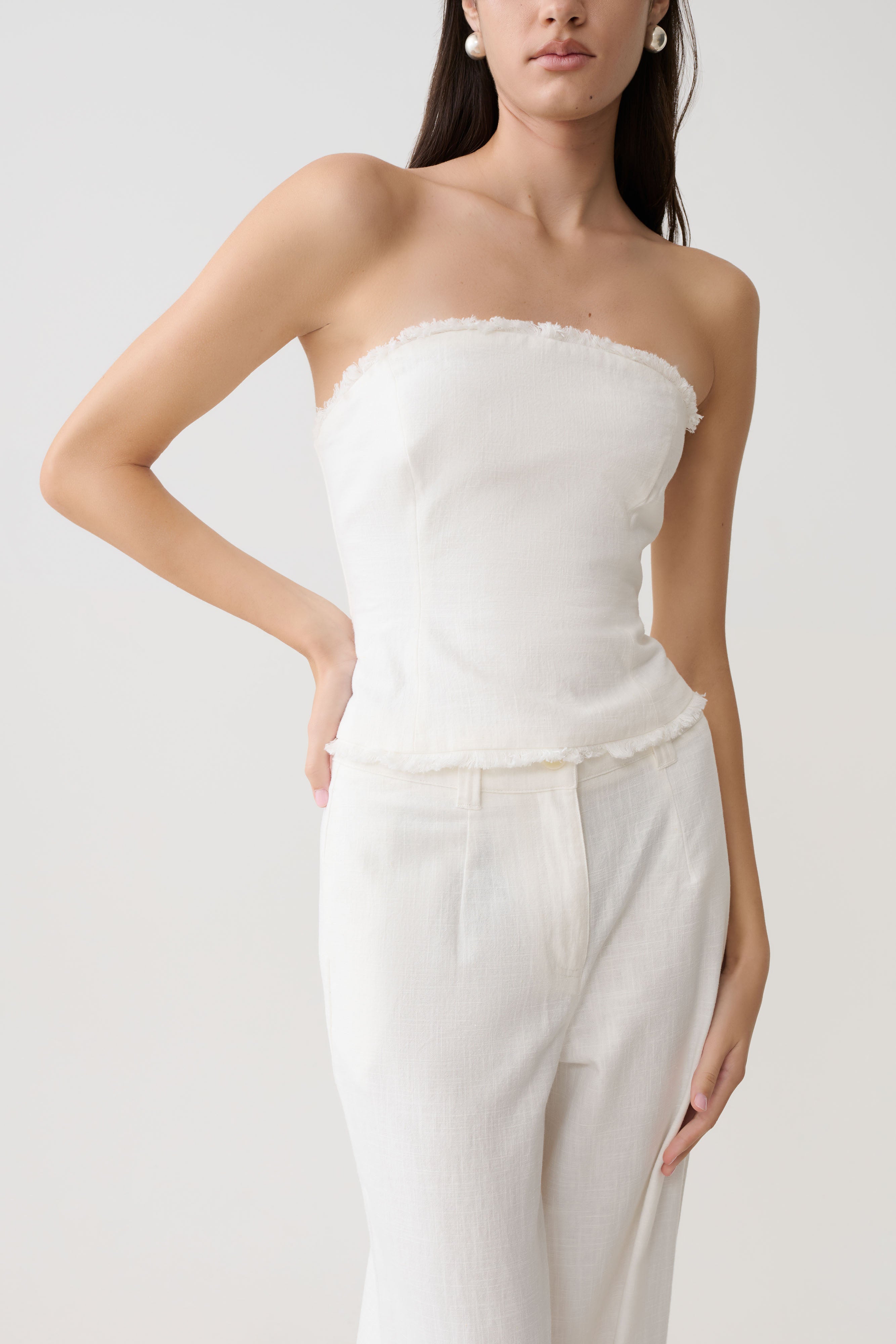Annie Strapless Tie Back Linen Top - White