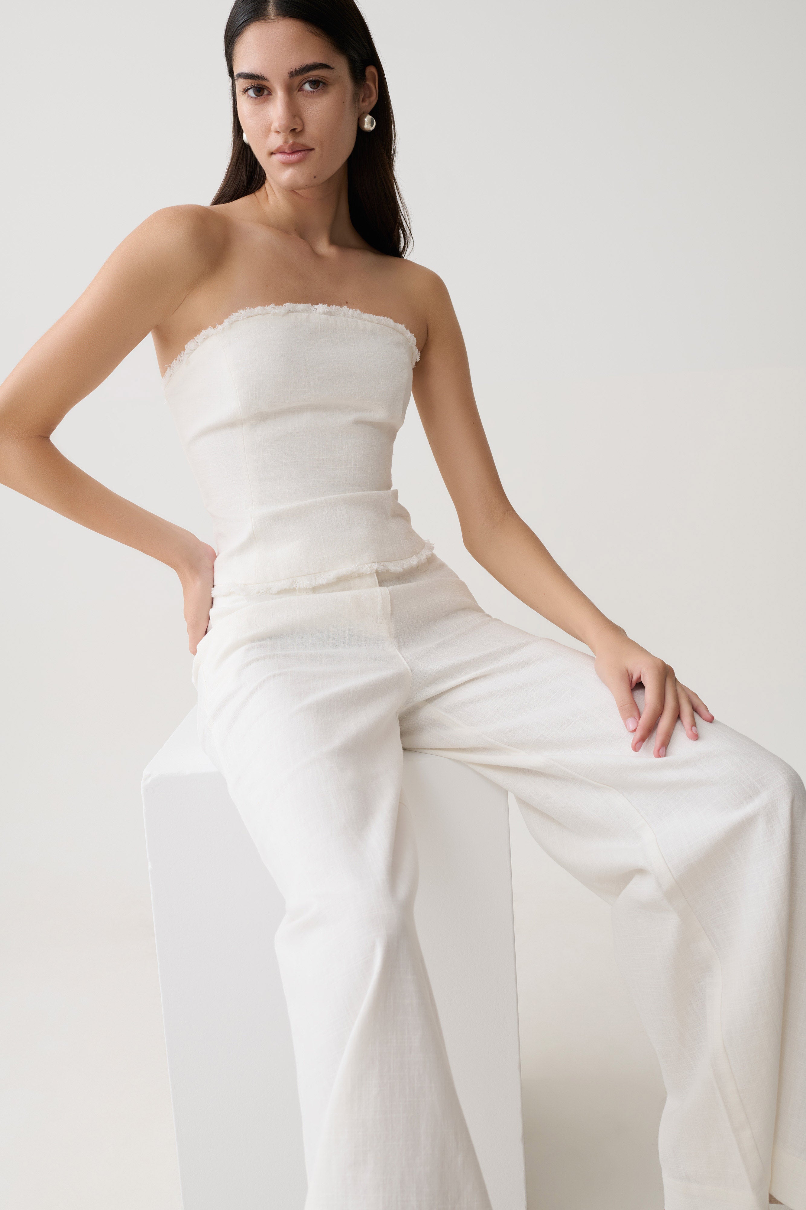 Brielle Straight Leg Linen Pant - White
