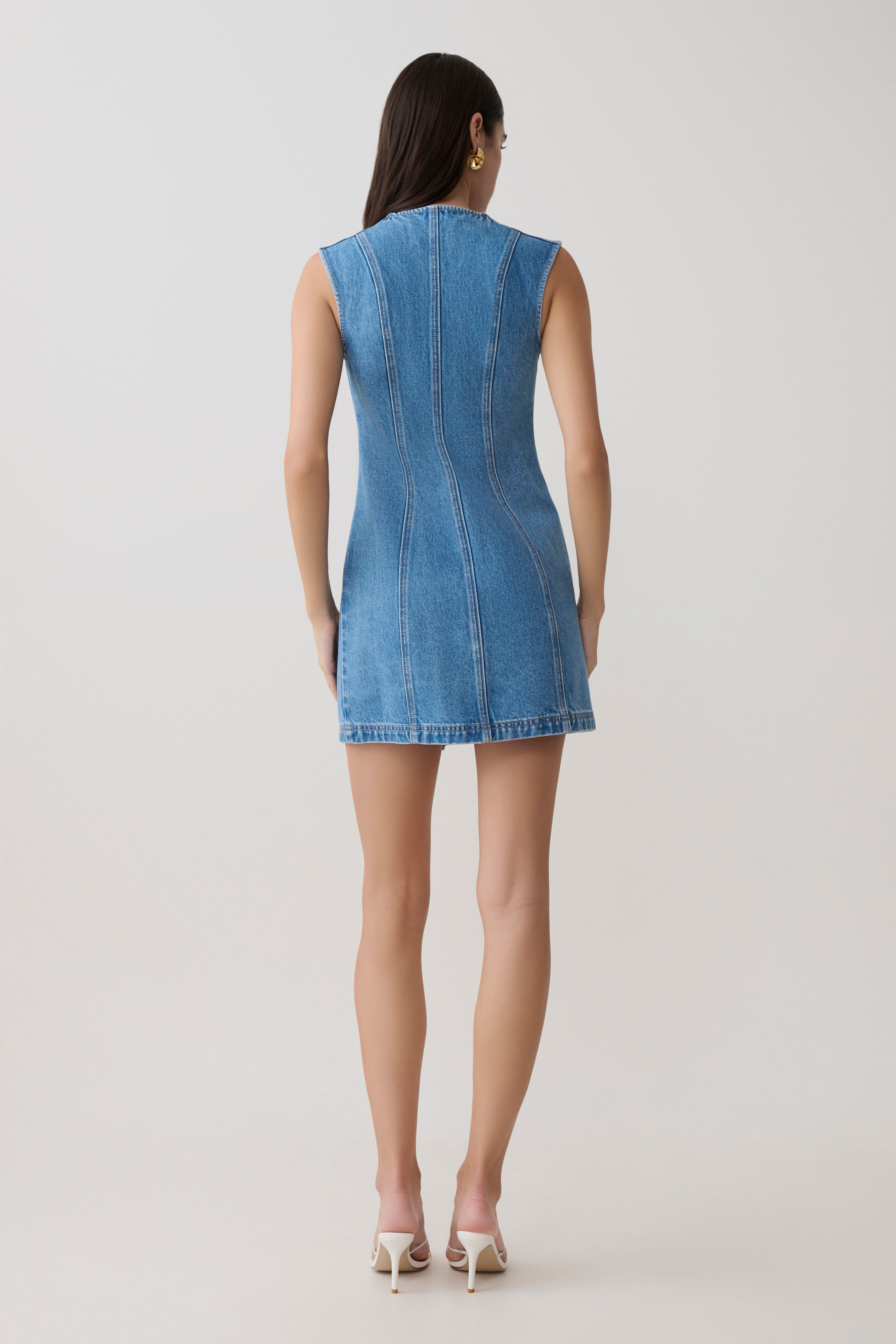 Penn Button Front Denim Mini Dress - Summer Blue