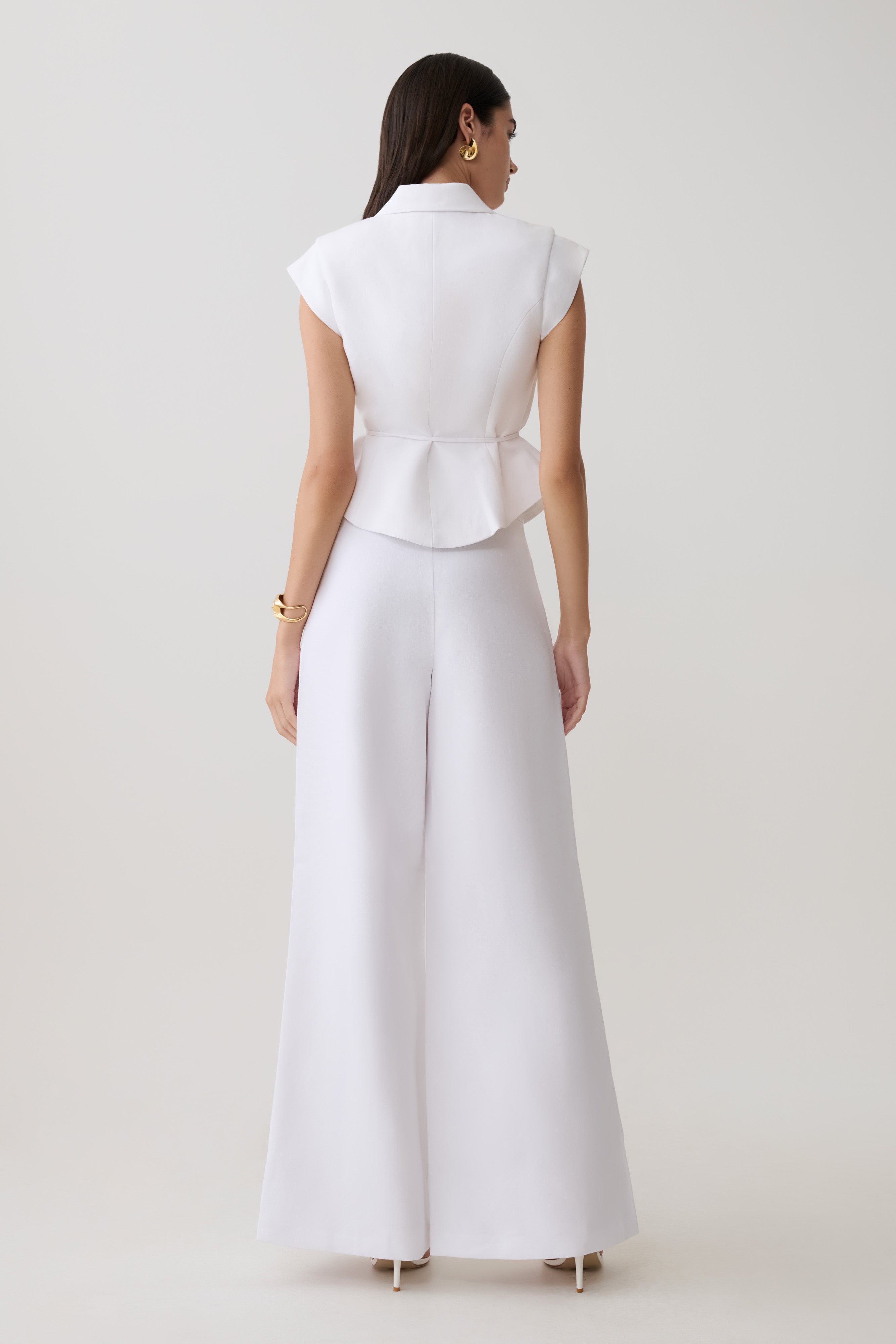 Raya Mid Rise Wide Leg Linen Pant - White