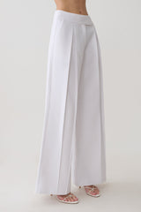 Raya Mid Rise Wide Leg Linen Pant - White