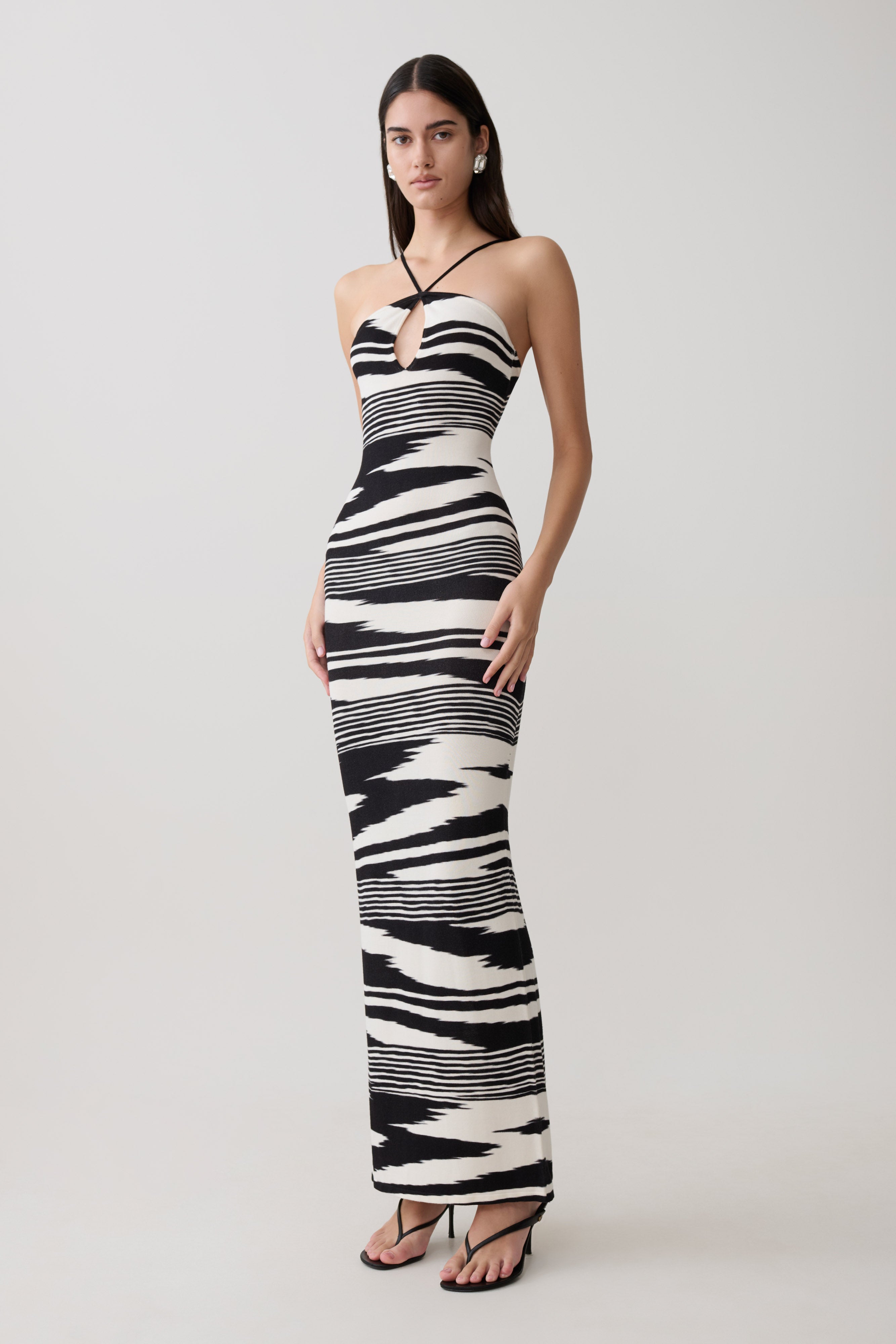 Ashtin Cross Front Knit Maxi Dress - Linear Shift Print