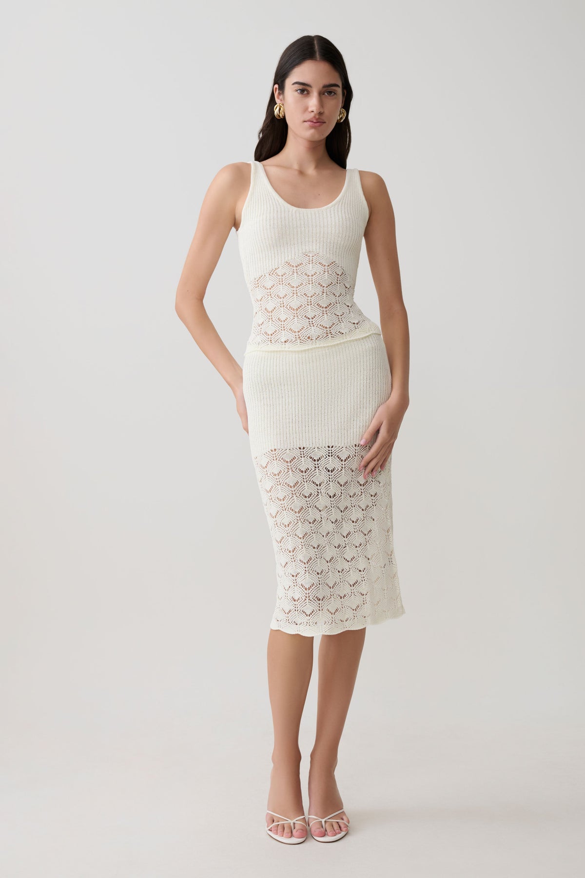 Atlantis Crochet Knit Midi Skirt - White