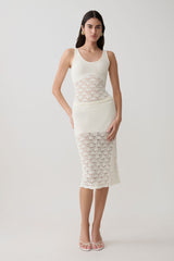 Atlantis Crochet Knit Midi Skirt - White