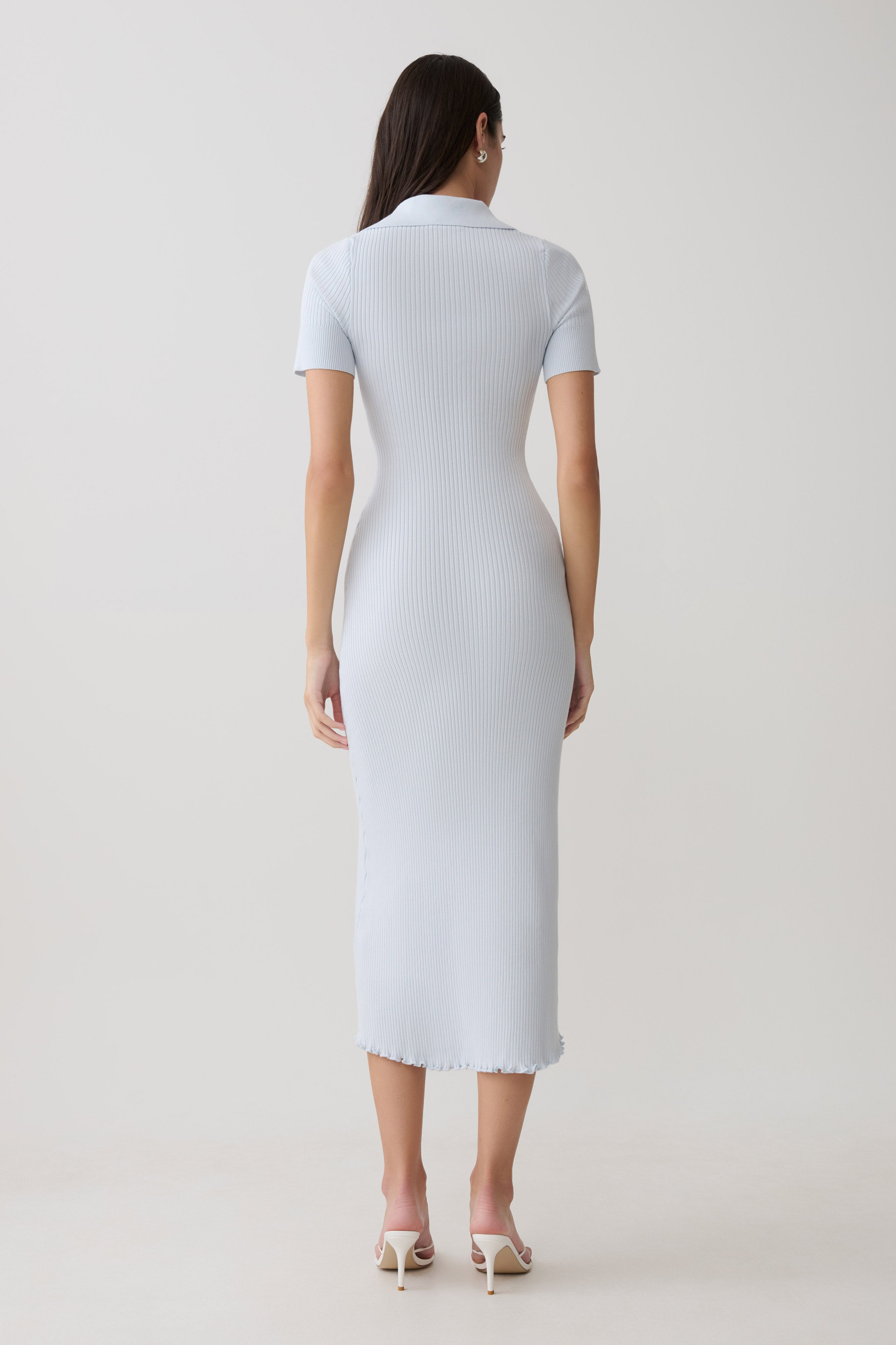 Nichelle Short Sleeve Collared Knit Midi Dress - Light Blue