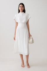 Ailla High Neck Cowl Midi Dress - White