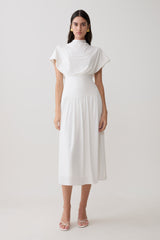 Ailla High Neck Cowl Midi Dress - White