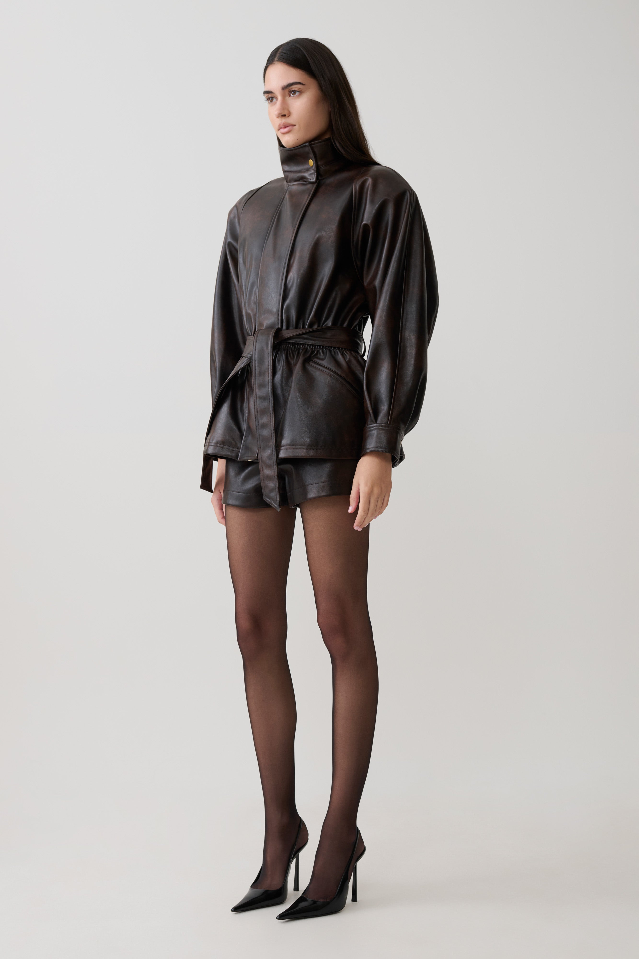 Adaline Faux Leather High Waisted Shorts - Dark Chocolate
