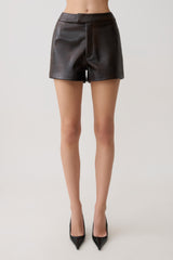 Adaline Faux Leather High Waisted Shorts - Dark Chocolate