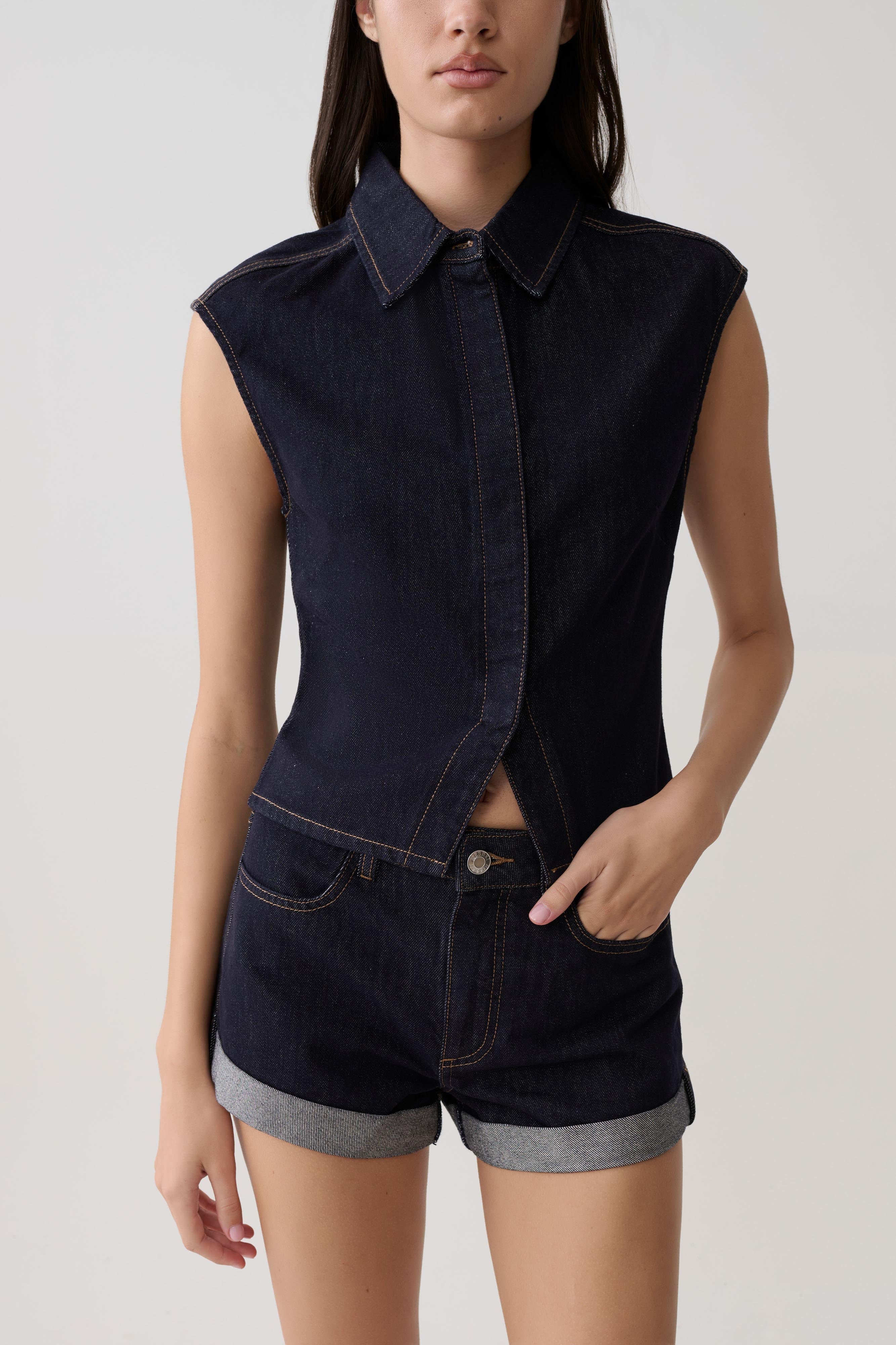 Krissy Rolled Hem Denim Shorts - Washed Indigo Blue