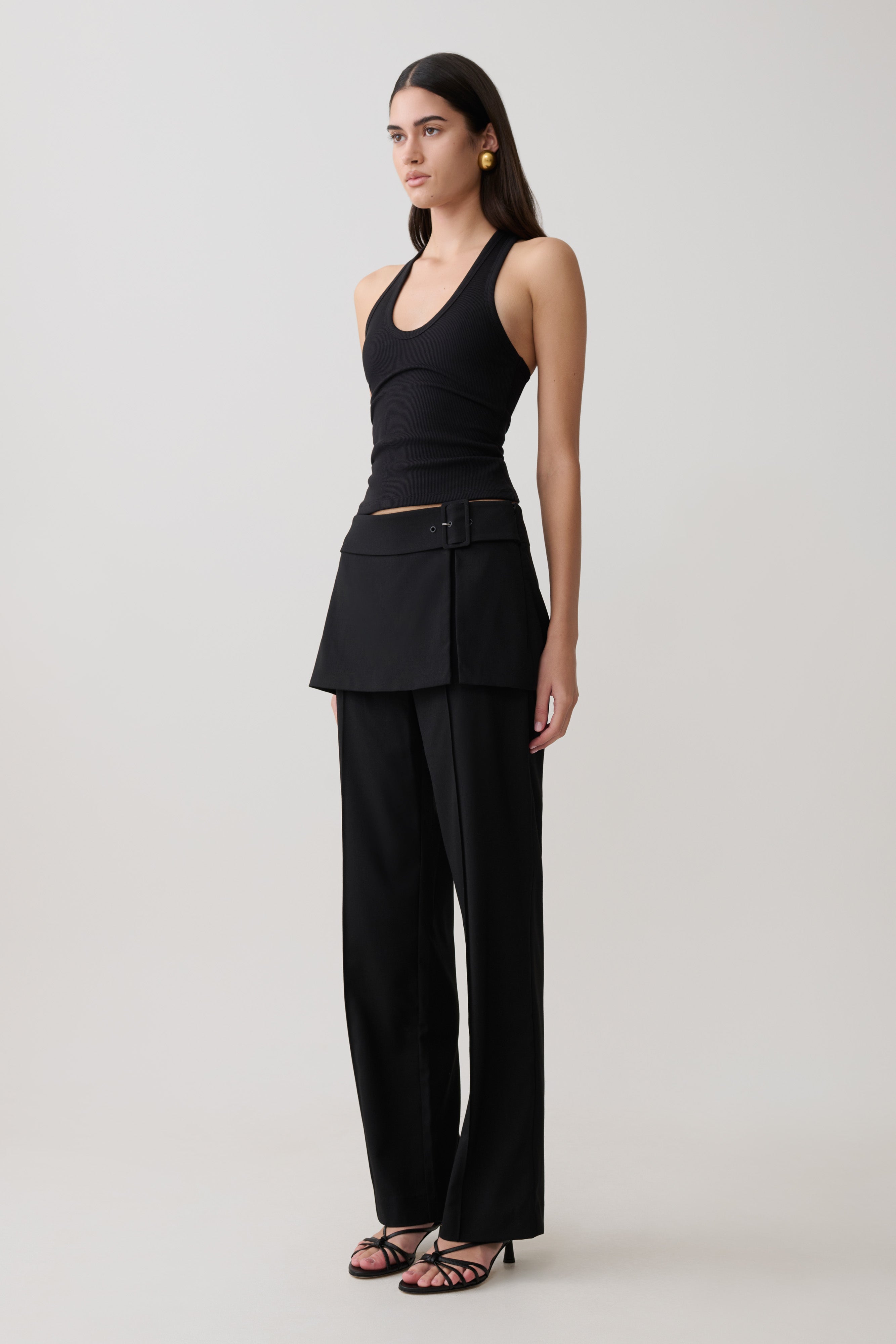 Daisy Wrap Skirt Straight Leg Pants - Black