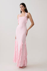 Etta Ruffle Slinky Maxi Dress - Pale Pink