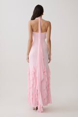 Etta Ruffle Slinky Maxi Dress - Pale Pink