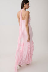 Etta Ruffle Slinky Maxi Dress - Pale Pink