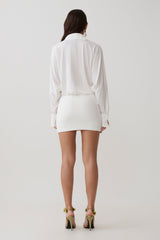 Soleia Cowl Drape Shirt Dress - White