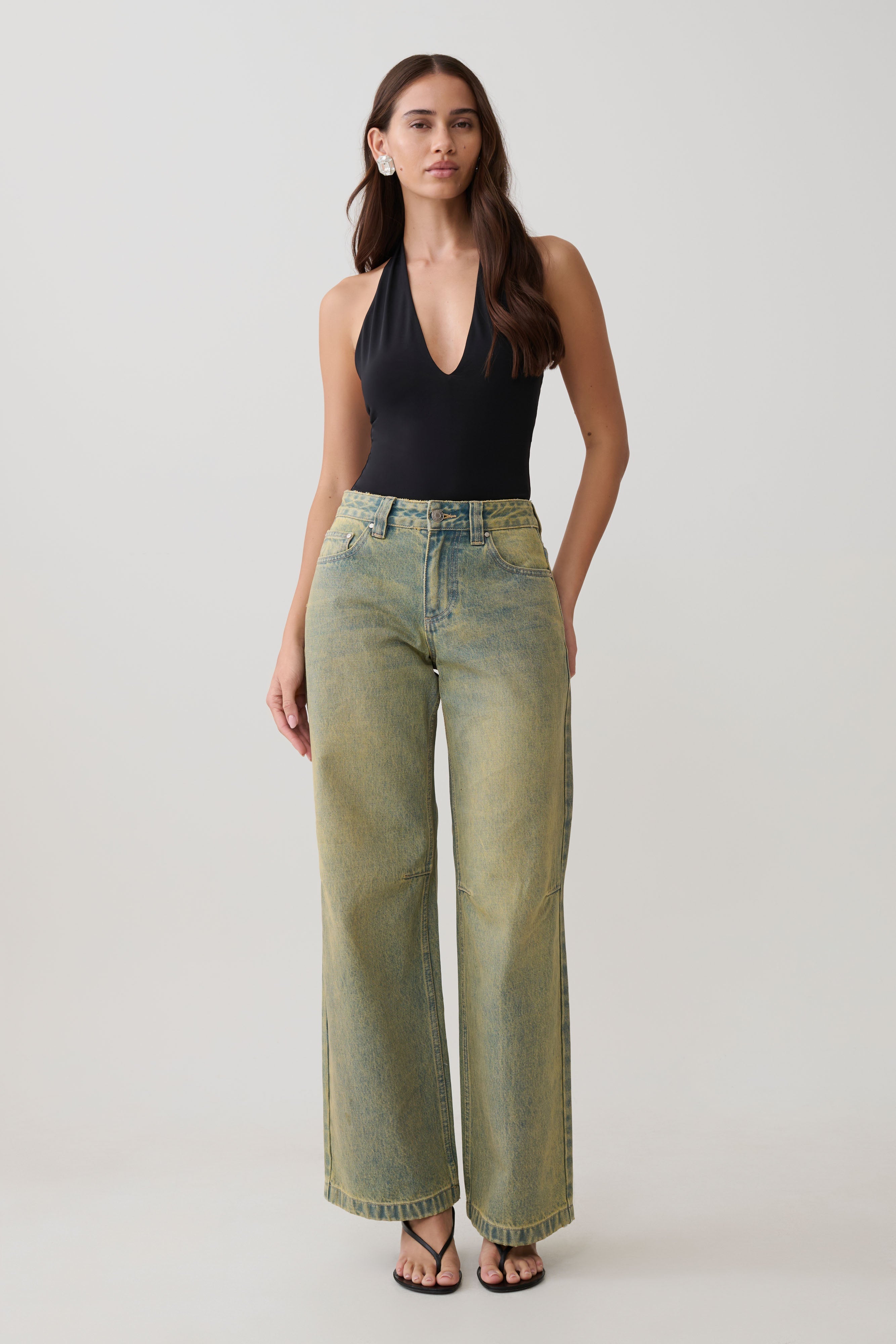 Joey Mid Rise Wide Leg Jeans - Green Wash
