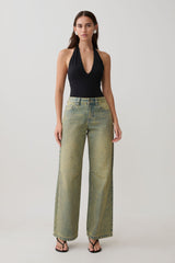 Joey Mid Rise Wide Leg Jeans - Green Wash