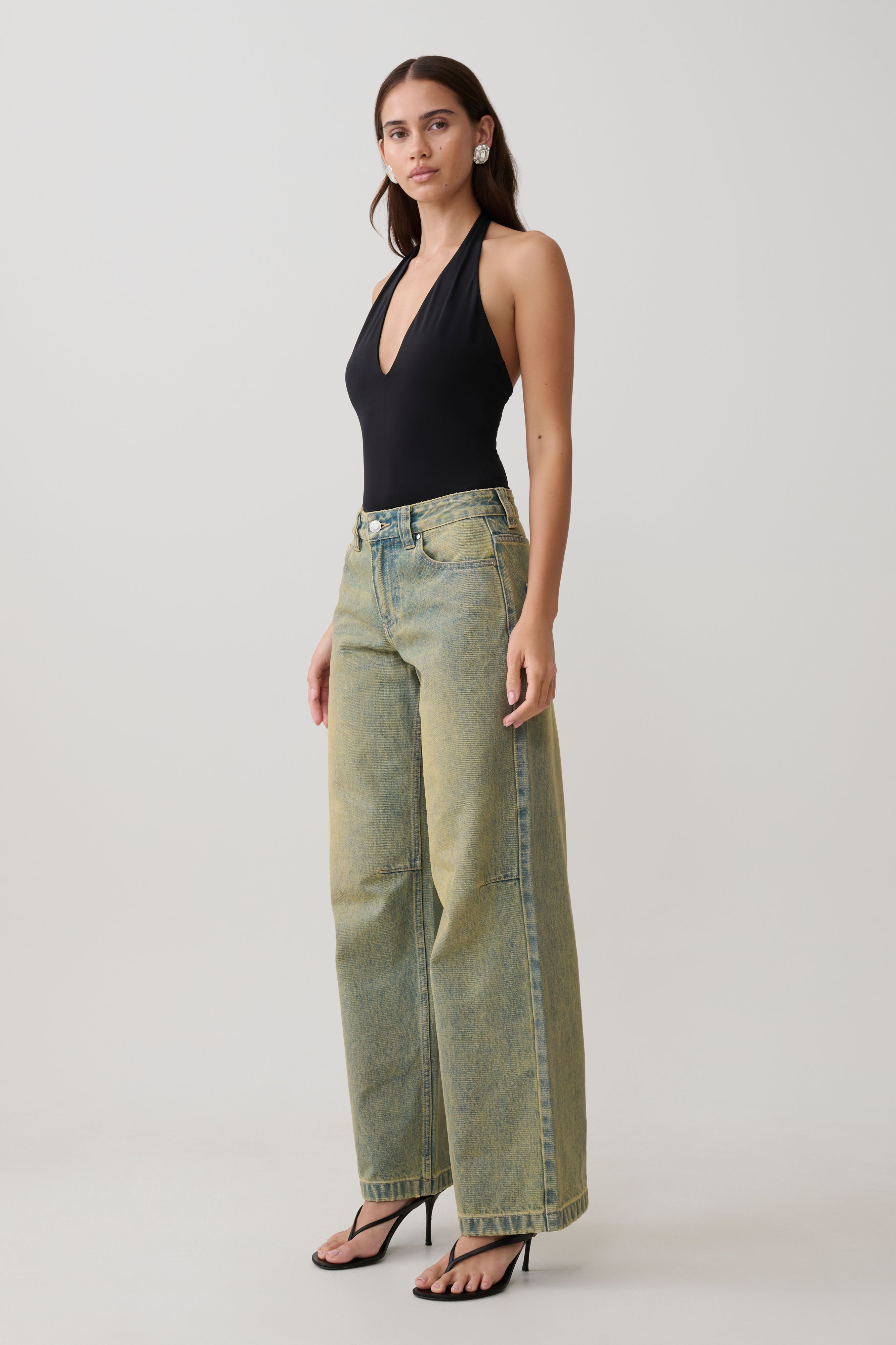 Joey Mid Rise Wide Leg Jeans - Green Wash