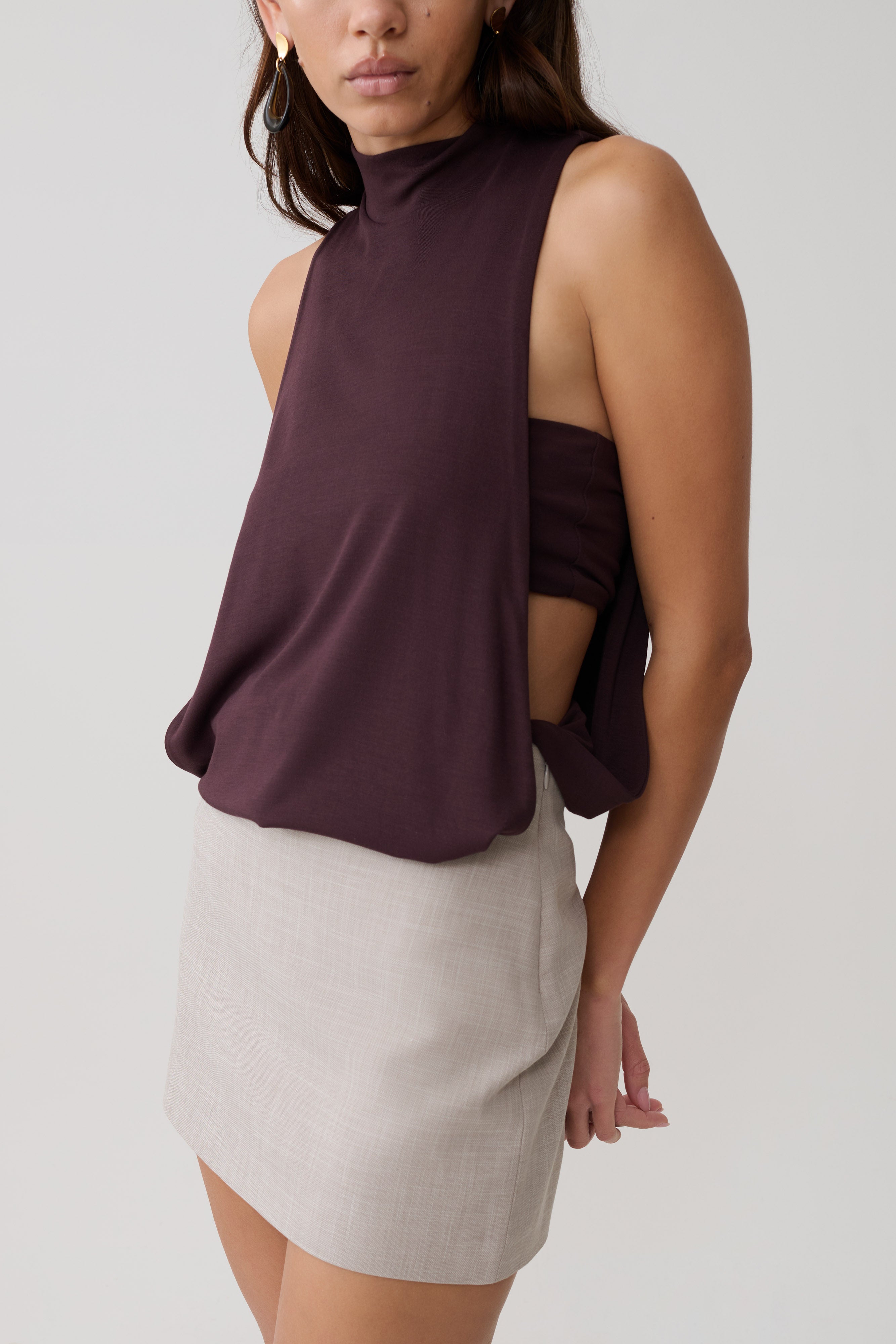 Laurelle Sleeveless Modal Draped Bodysuit - Chocolate
