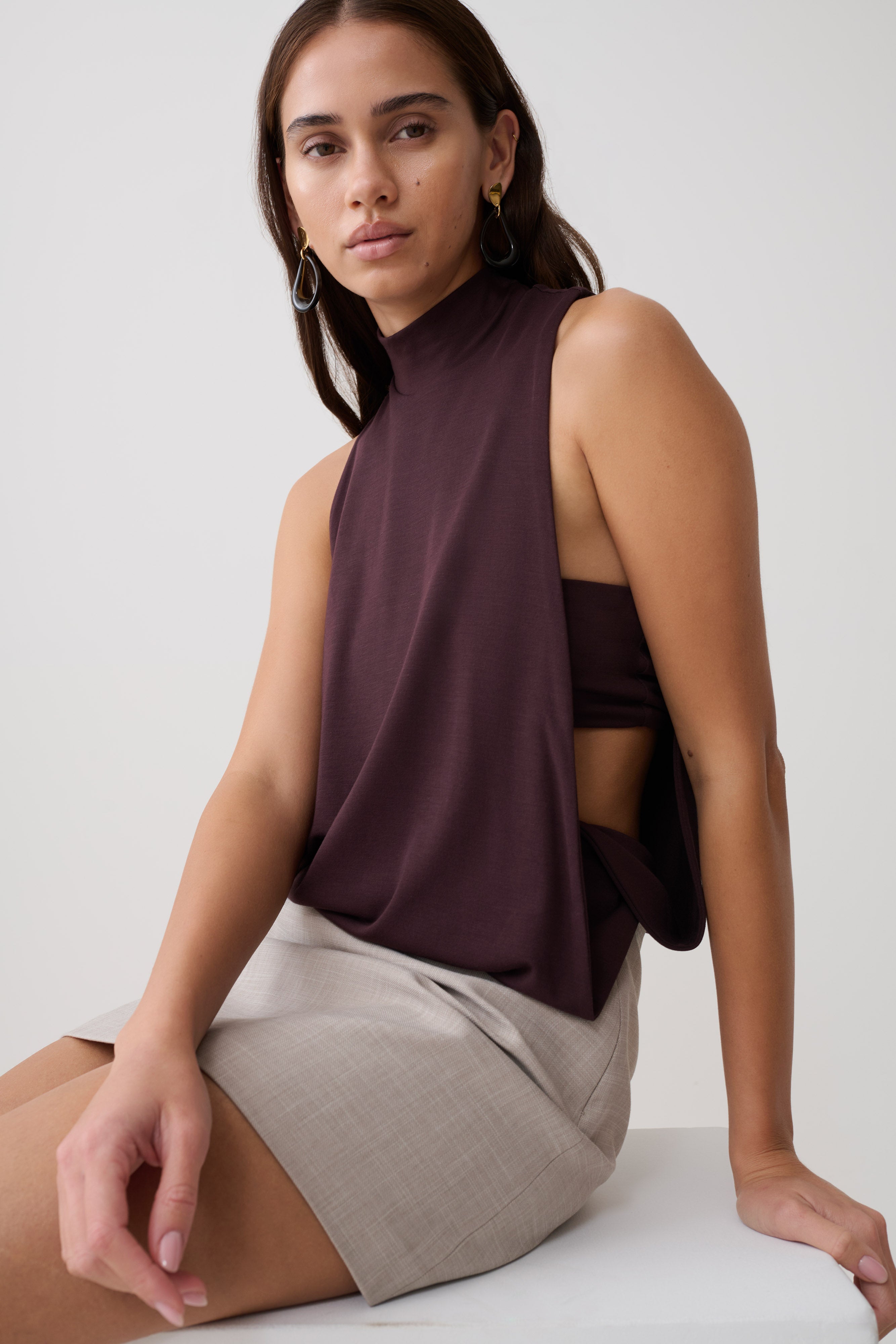 Laurelle Sleeveless Modal Draped Bodysuit - Chocolate