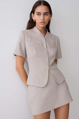 Laila Suiting Short Sleeve Top - Grey