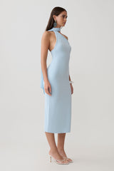 Jemma One Shoulder Tie Midi Dress - Pale Blue