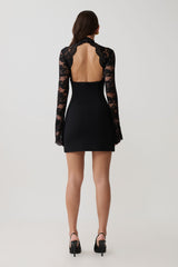 Aurelie Long Sleeve Lace Mini Dress - Black