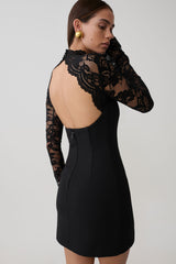 Aurelie Long Sleeve Lace Mini Dress - Black